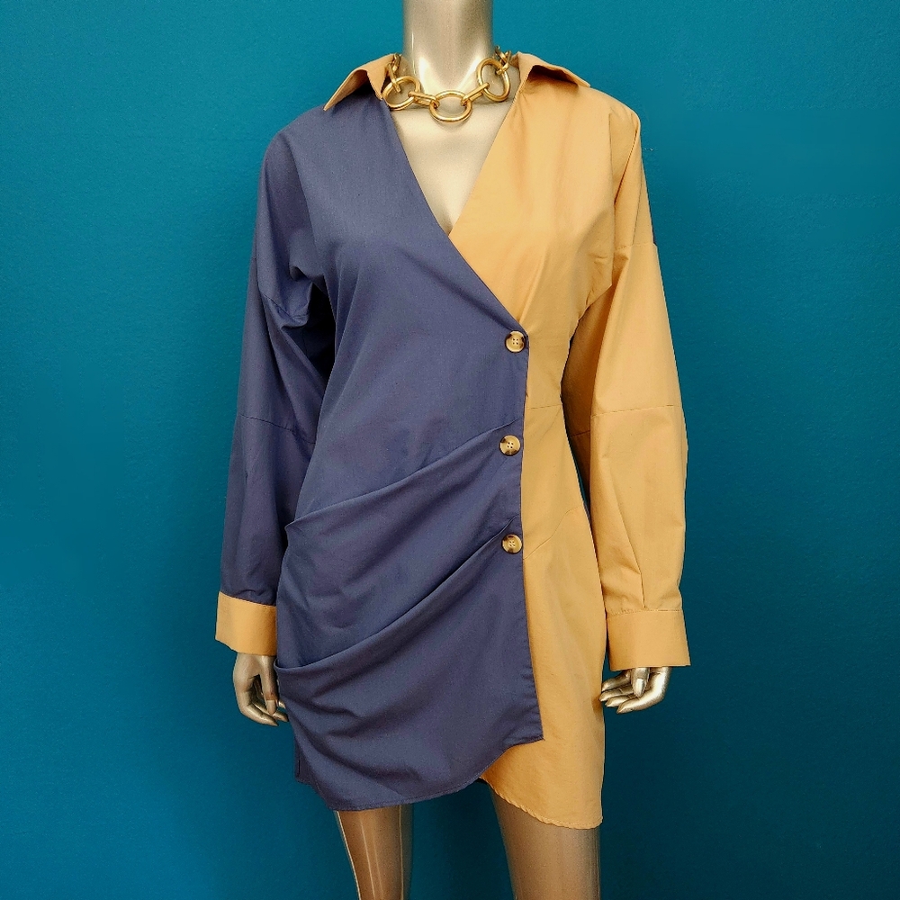 🆕️🟤 ASOS DESIGN Asymmetric Half Wrap Shirt Dress w/ Front Button Detail/(NWOT)